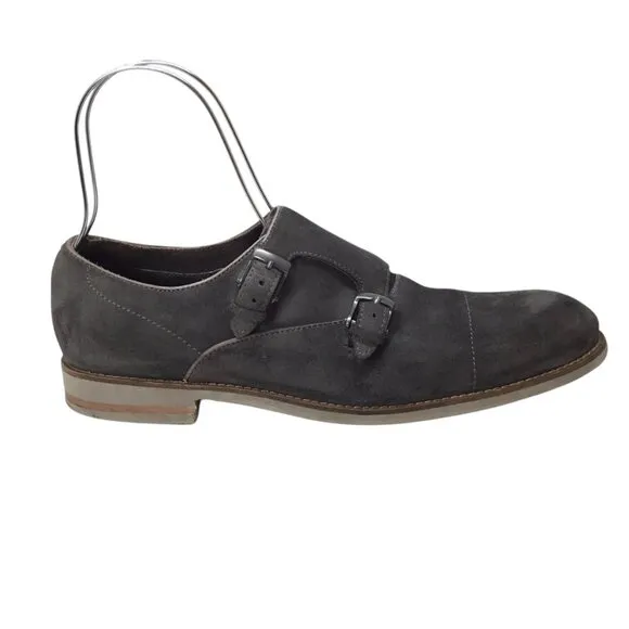 John Varvatos USA Double Monk Strap Men's Shoes Size 10 M Gray Suede Buckle 8754