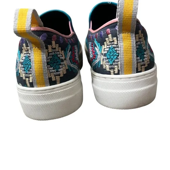 Johnny Was Hutton Embroidered Slip-On Sneakers Black/Blue Sz EU 40/ US 9