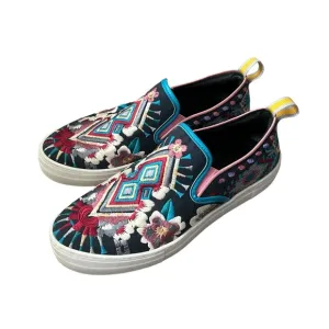Johnny Was Hutton Embroidered Slip-On Sneakers Black/Blue Sz EU 40/ US 9
