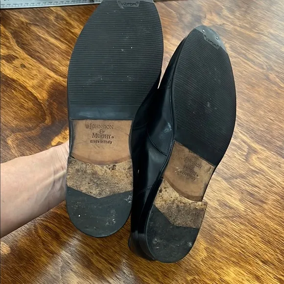 Johnston &amp; Murphy Black Leather Loafers with Penny Strap