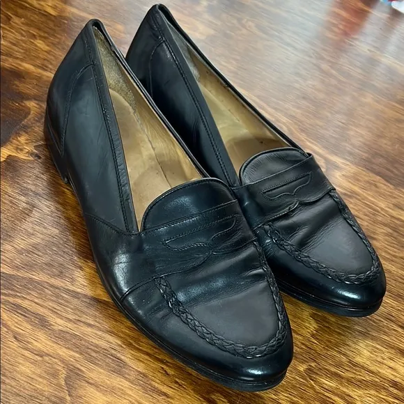 Johnston &amp; Murphy Black Leather Loafers with Penny Strap