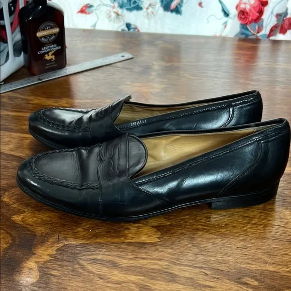 Johnston &amp; Murphy Black Leather Loafers with Penny Strap