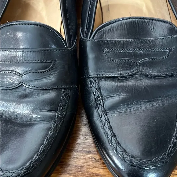 Johnston &amp; Murphy Black Leather Loafers with Penny Strap