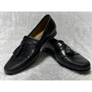Johnston &amp; Murphy Black Leather Tassel Loafer Kiltie Shoe Size 11 N Excellent