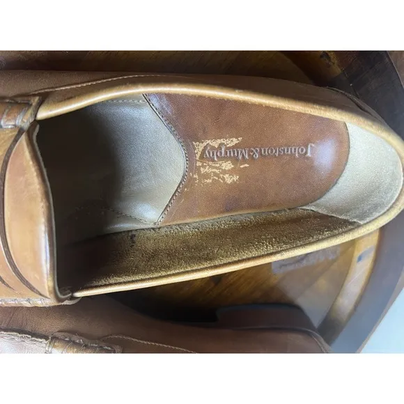 Johnston &amp; Murphy Cagle Penny Loafers Calfskin Mens 12 M Brown Shoes Slip On