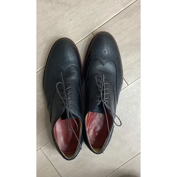 Johnston &amp; Murphy Clayton Wingtip Men Leather Brogue Shoes Black Oxford 11 M