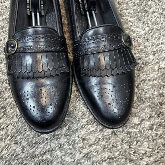 Johnston &amp; Murphy Domani  Shoes Men 9.5 M Black  Monk Strap Loafer Kiltie Italy