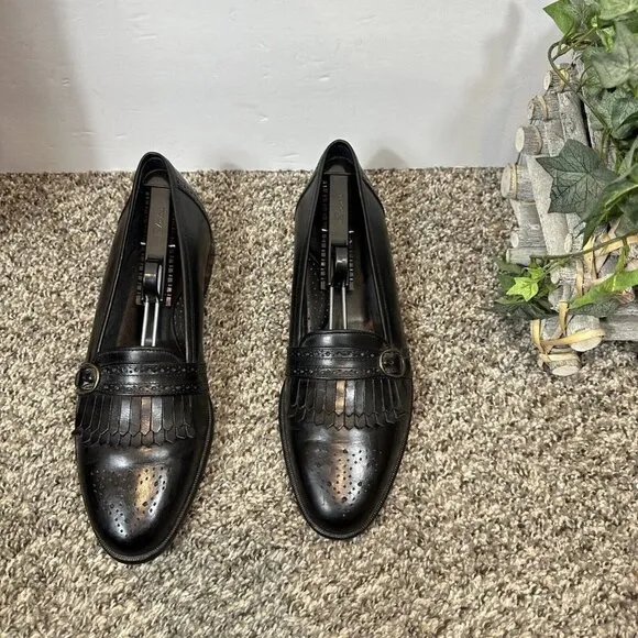 Johnston &amp; Murphy Domani  Shoes Men 9.5 M Black  Monk Strap Loafer Kiltie Italy