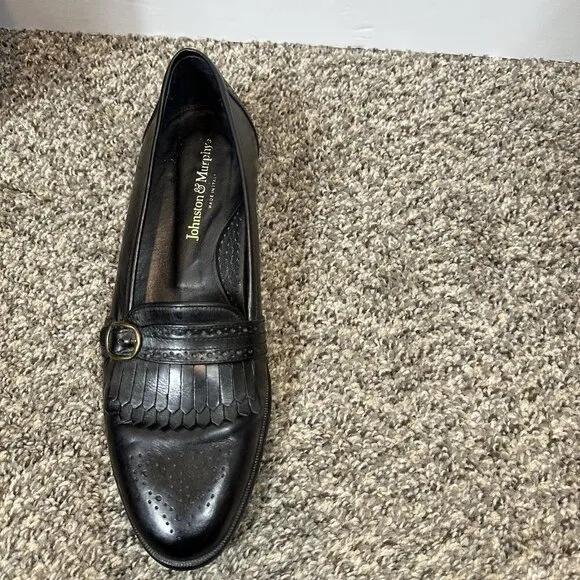 Johnston &amp; Murphy Domani  Shoes Men 9.5 M Black  Monk Strap Loafer Kiltie Italy