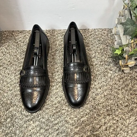 Johnston &amp; Murphy Domani  Shoes Men 9.5 M Black  Monk Strap Loafer Kiltie Italy