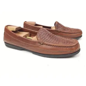 Johnston &amp; Murphy Passport Shoes Loafers Wicker Woven Men's 13 Brown Leather