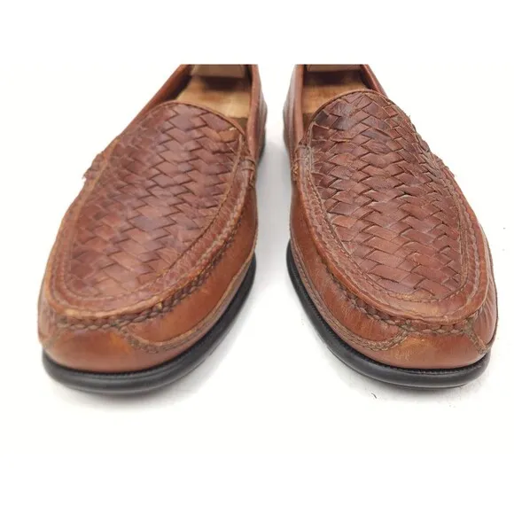 Johnston &amp; Murphy Passport Shoes Loafers Wicker Woven Men's 13 Brown Leather