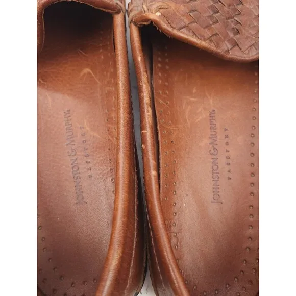 Johnston &amp; Murphy Passport Shoes Loafers Wicker Woven Men's 13 Brown Leather