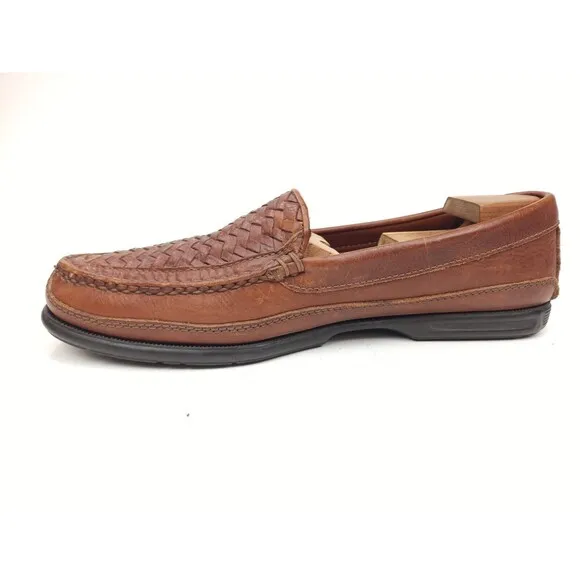 Johnston &amp; Murphy Passport Shoes Loafers Wicker Woven Men's 13 Brown Leather