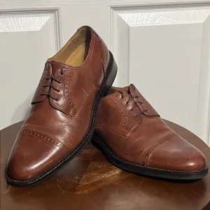 🔥JOHNSTON &amp; MURPHY Signature Series Sheepskin Capped Toe Oxford Brown Shoes 8.5