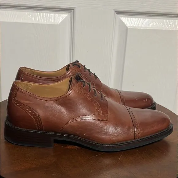 🔥JOHNSTON &amp; MURPHY Signature Series Sheepskin Capped Toe Oxford Brown Shoes 8.5