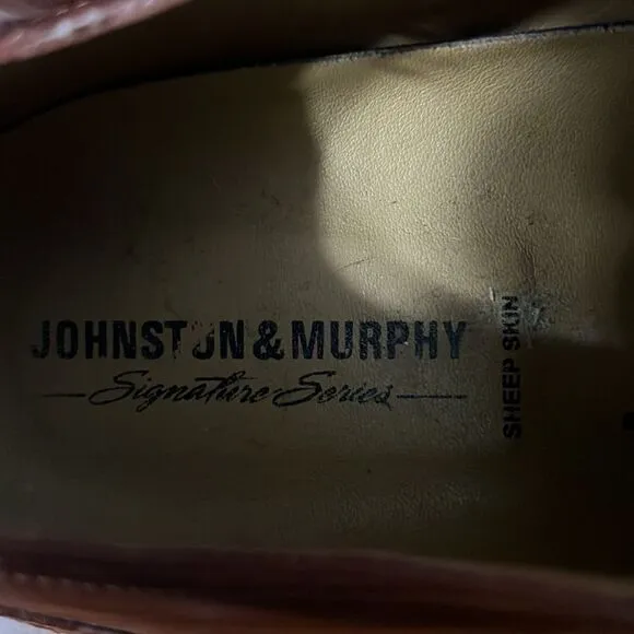 🔥JOHNSTON &amp; MURPHY Signature Series Sheepskin Capped Toe Oxford Brown Shoes 8.5