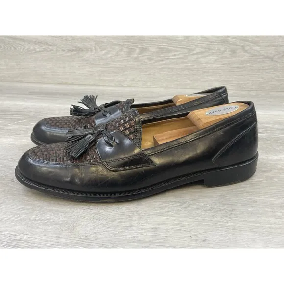 Johnston Murphy Cellini Mens Loafers Black Leather Tassel Woven  Dress Shoes 9.5