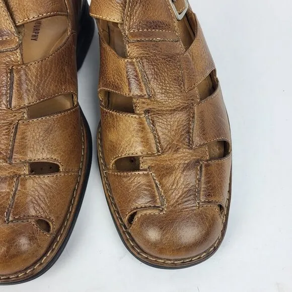 Johnston Murphy Men's Fisherman Sandals 10 M Brown Soft Pebbled Leather Shoes