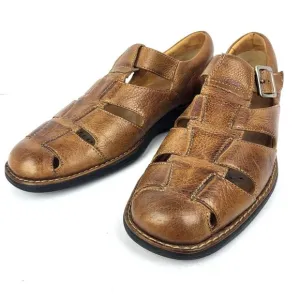 Johnston Murphy Men's Fisherman Sandals 10 M Brown Soft Pebbled Leather Shoes