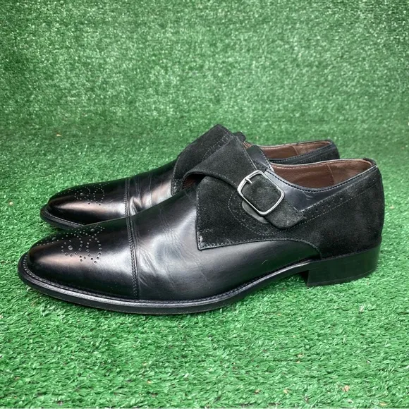 Johnston Murphy Mens Monk Strap Loafers Dress Shoes Black Leather Size 8.5