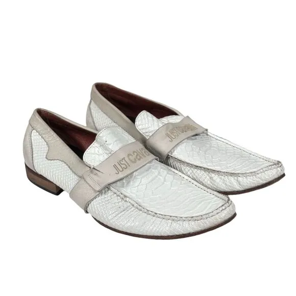 Just‎ Cavalli White Exotic Leather Made in Italy Men's Shoes Moccasins Size 41