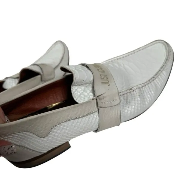 Just‎ Cavalli White Exotic Leather Made in Italy Men's Shoes Moccasins Size 41