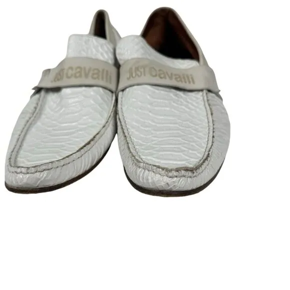 Just‎ Cavalli White Exotic Leather Made in Italy Men's Shoes Moccasins Size 41