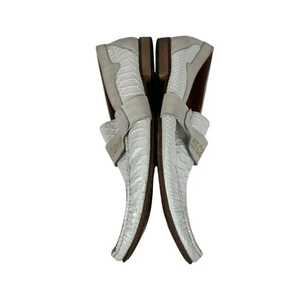 Just‎ Cavalli White Exotic Leather Made in Italy Men's Shoes Moccasins Size 41