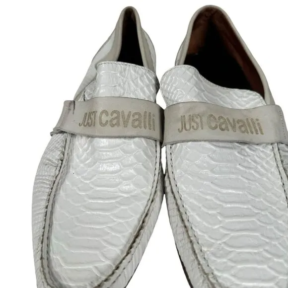 Just‎ Cavalli White Exotic Leather Made in Italy Men's Shoes Moccasins Size 41