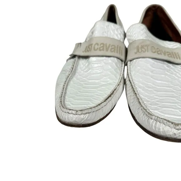 Just‎ Cavalli White Exotic Leather Made in Italy Men's Shoes Moccasins Size 41
