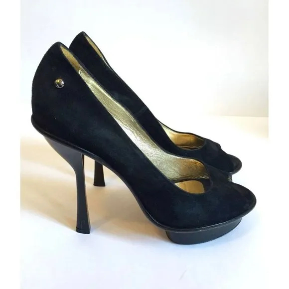 Just Cavalli Women's Shoes Suede Pump Open Toe Heels Black EU 39 US 9 Authentic