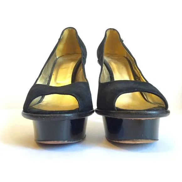 Just Cavalli Women's Shoes Suede Pump Open Toe Heels Black EU 39 US 9 Authentic