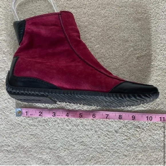 K Shoes Deep Red Suede Square Toe Ankle Boots Booties UK6
