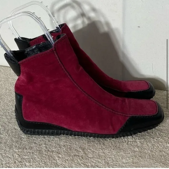 K Shoes Deep Red Suede Square Toe Ankle Boots Booties UK6