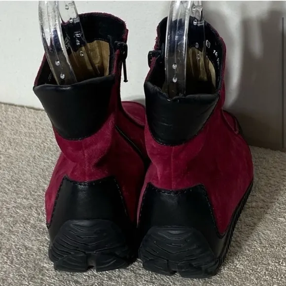 K Shoes Deep Red Suede Square Toe Ankle Boots Booties UK6