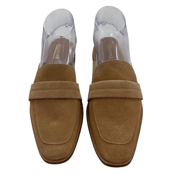 Kaanas Tan Cogno Suede Square Toe Slip On Mules