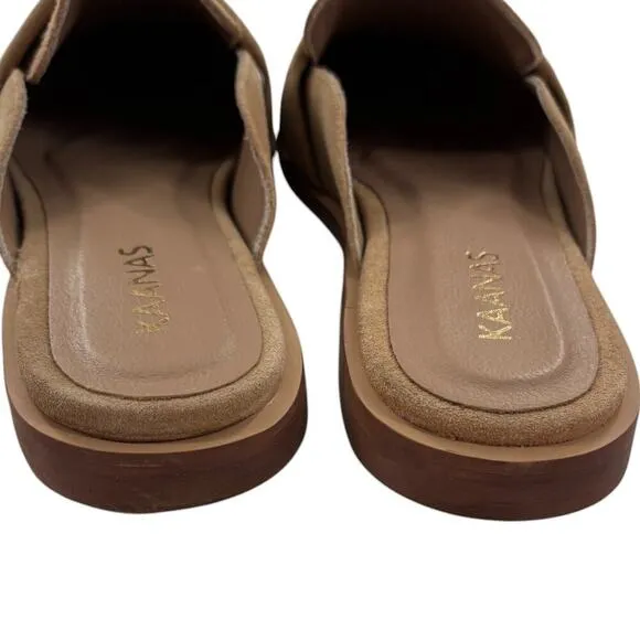 Kaanas Tan Cogno Suede Square Toe Slip On Mules