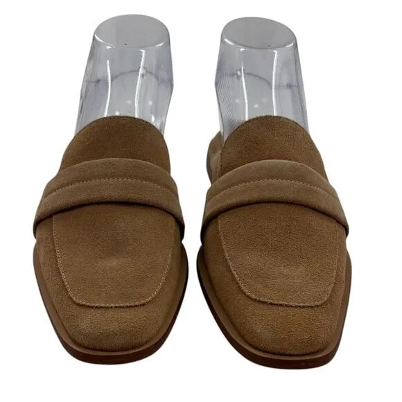 Kaanas Tan Cogno Suede Square Toe Slip On Mules