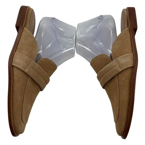 Kaanas Tan Cogno Suede Square Toe Slip On Mules