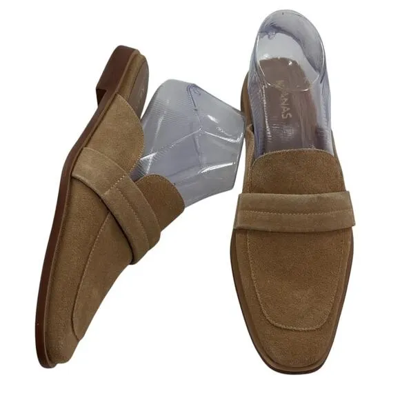 Kaanas Tan Cogno Suede Square Toe Slip On Mules