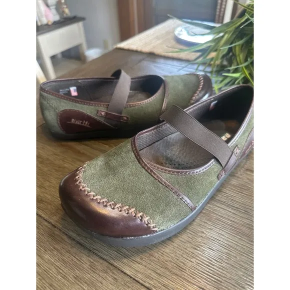 Kalso Earth Allure Birch Mary Jane Comfort Shoes Olive Green Brown Leather 8B