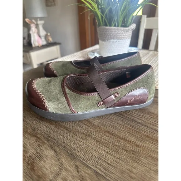 Kalso Earth Allure Birch Mary Jane Comfort Shoes Olive Green Brown Leather 8B