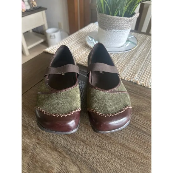 Kalso Earth Allure Birch Mary Jane Comfort Shoes Olive Green Brown Leather 8B