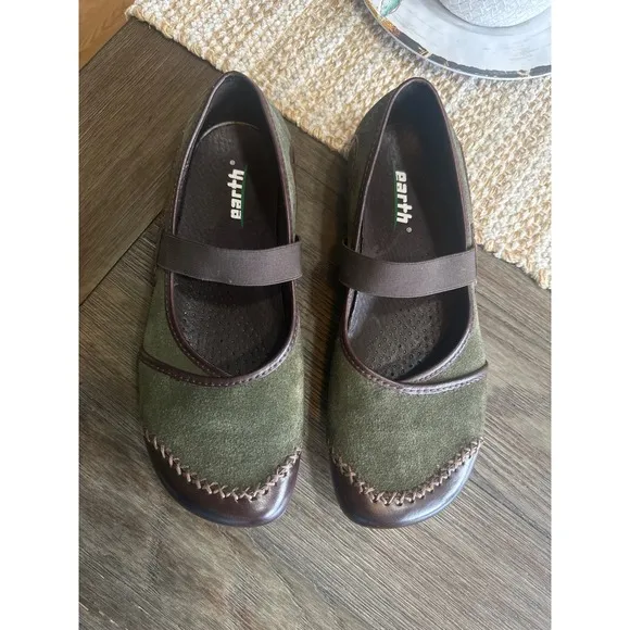 Kalso Earth Allure Birch Mary Jane Comfort Shoes Olive Green Brown Leather 8B