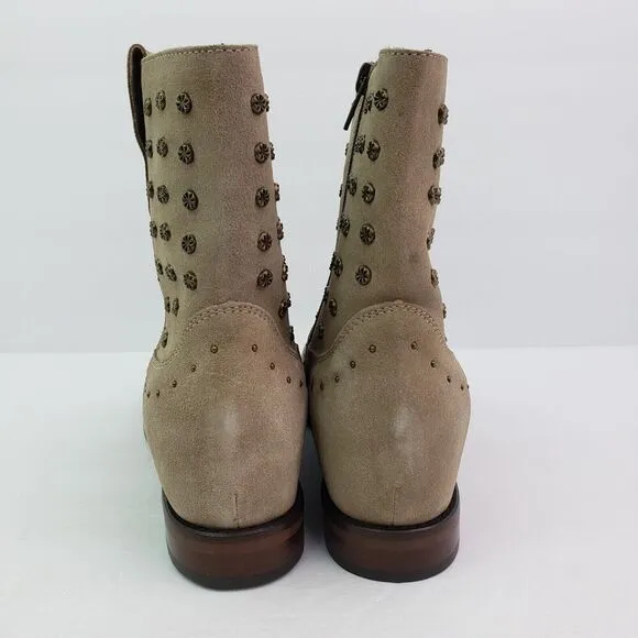 Kanna Womens Size 38 US 7-7.5 Beige Suede Studded Side Zip Ankle Booties Shoes