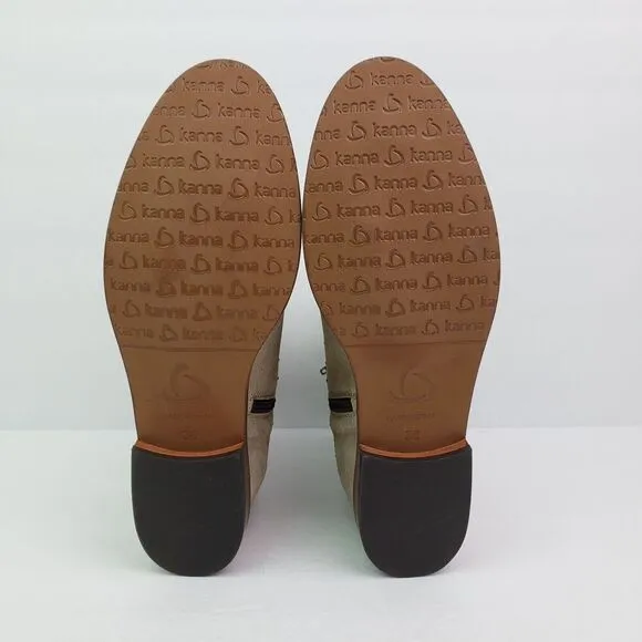 Kanna Womens Size 38 US 7-7.5 Beige Suede Studded Side Zip Ankle Booties Shoes