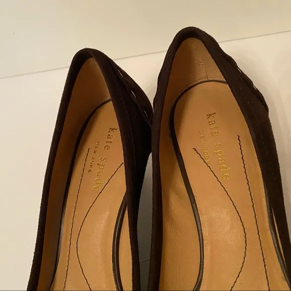 KATE SPADE SHOES HEELS PUMPS BROWN SUEDE LEATHER BOW SQUARE TOE SIZE 7.5 M