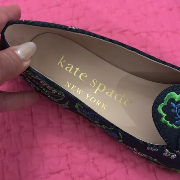 Kate Spade Women's Floral Embroidered Loafers - Black and Green, US6
