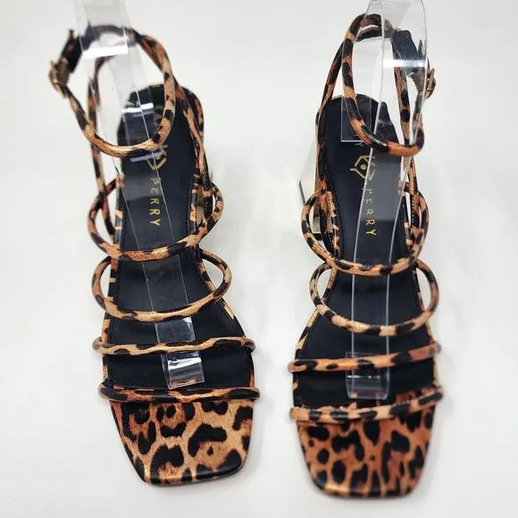 Katy Perry Heels Women 10M The Pyramid Strappy Gold Mirror Block Heel Leopard